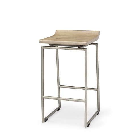 Givens 14.0L x 15.8W x 25.8H Brown Wood with Silver Metal Frame Counterstool