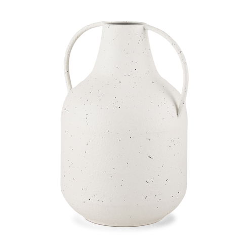 Treva Tall White with Black Speckles Metal Vase
