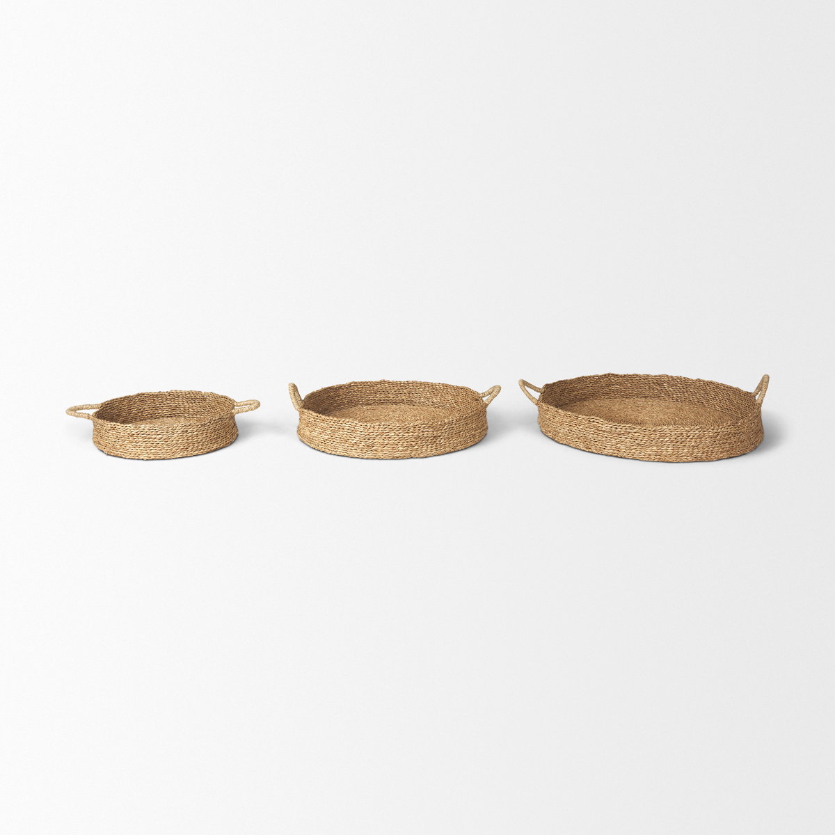 Ulana Set of 3 Round Nesting Seagrass Trays with Loop Handles, Decorative Tray by Mercana, 26.38" length x 26.38" width x 3.94" height View 3