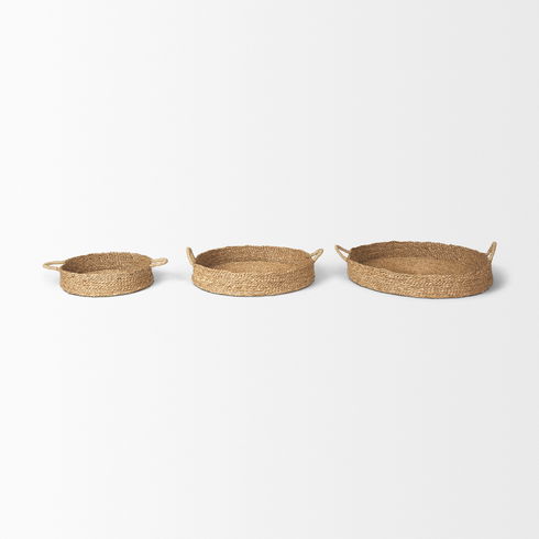 Ulana Set of 3 Round Nesting Seagrass Trays with Loop Handles