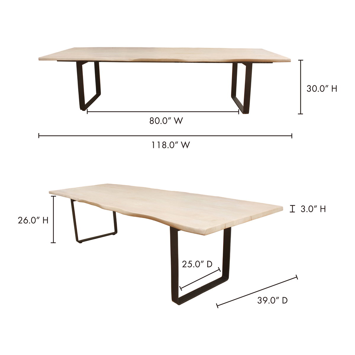 Wilks Dining Table White, by Moe's Home, 118" width x 30" height x 39" depth View 5