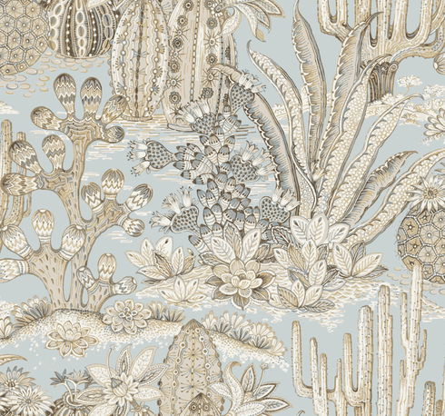 Lotus Land Cacti Sky Blue Wallpaper