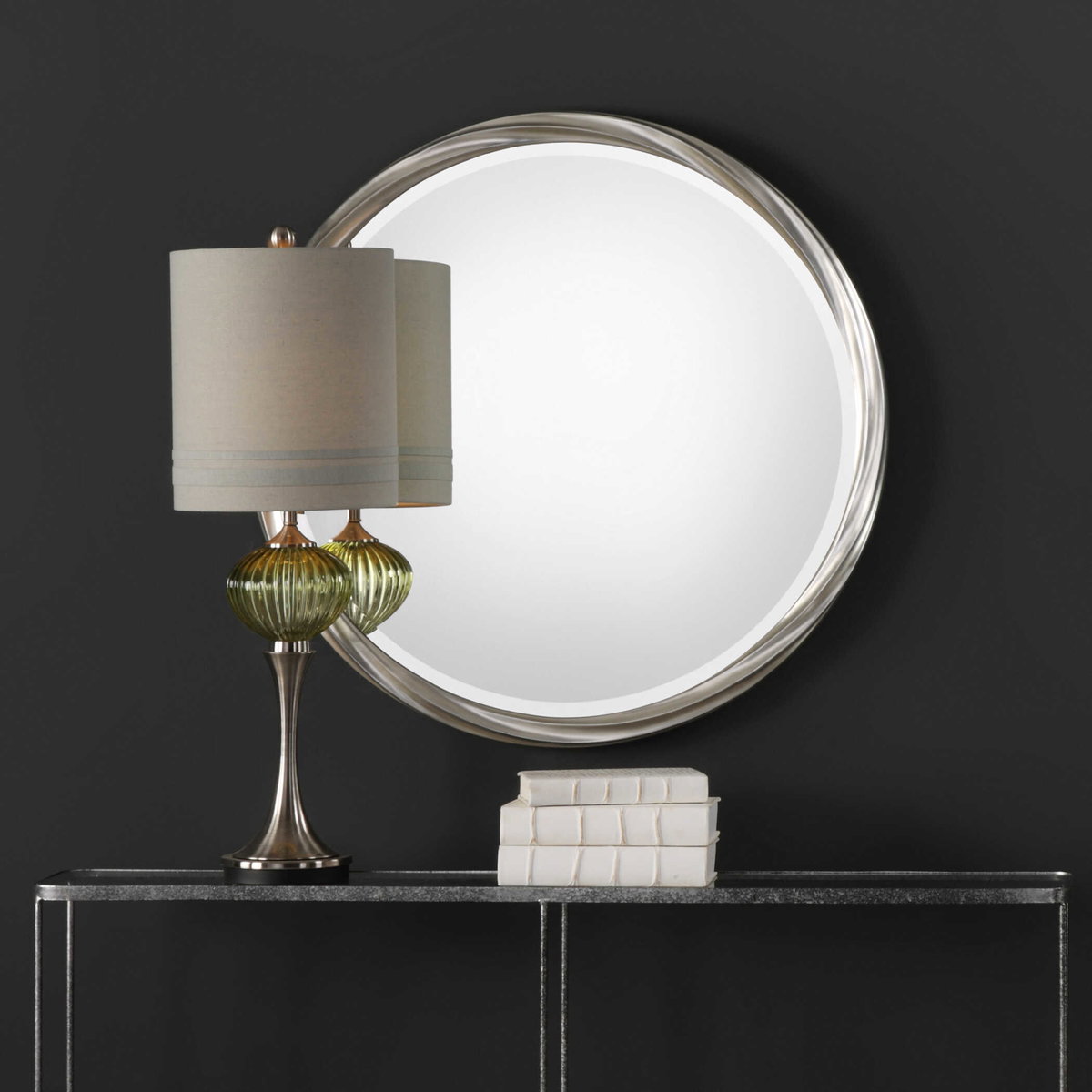 Orion Silver Round Mirror, by Uttermost, 36" width x 36" height x 1.25" depth View 2