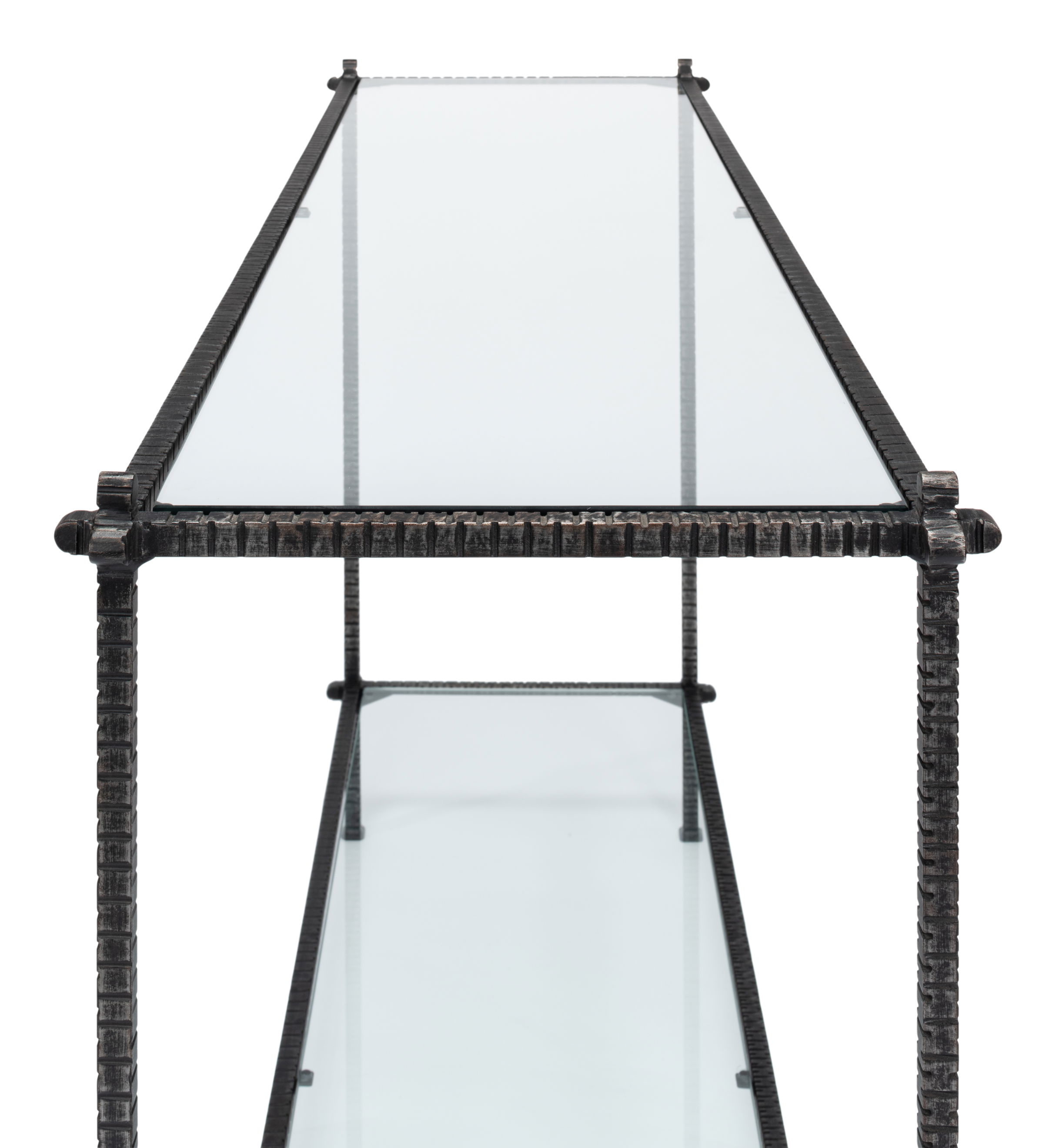 Hand Chased Iron Console Tble, Glass Top large image 