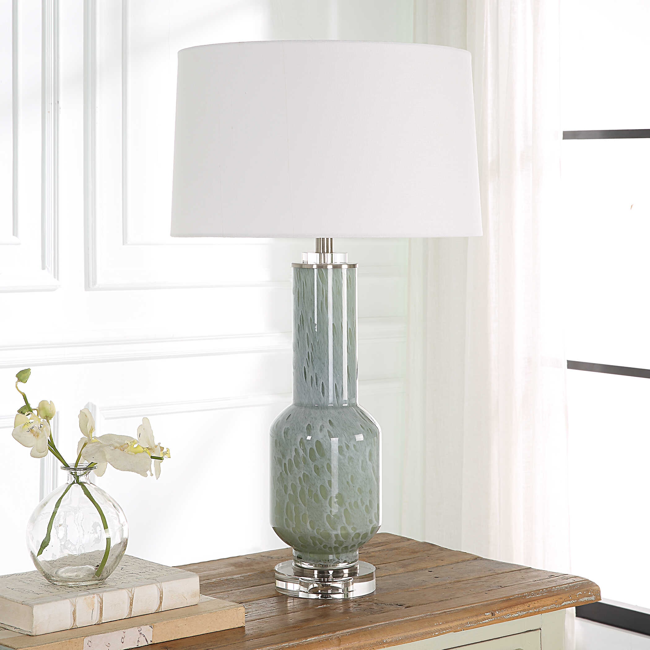 Imperia Aqua Gray Table Lamp, by Uttermost, 17" width x 30" height x 17" depth View 2
