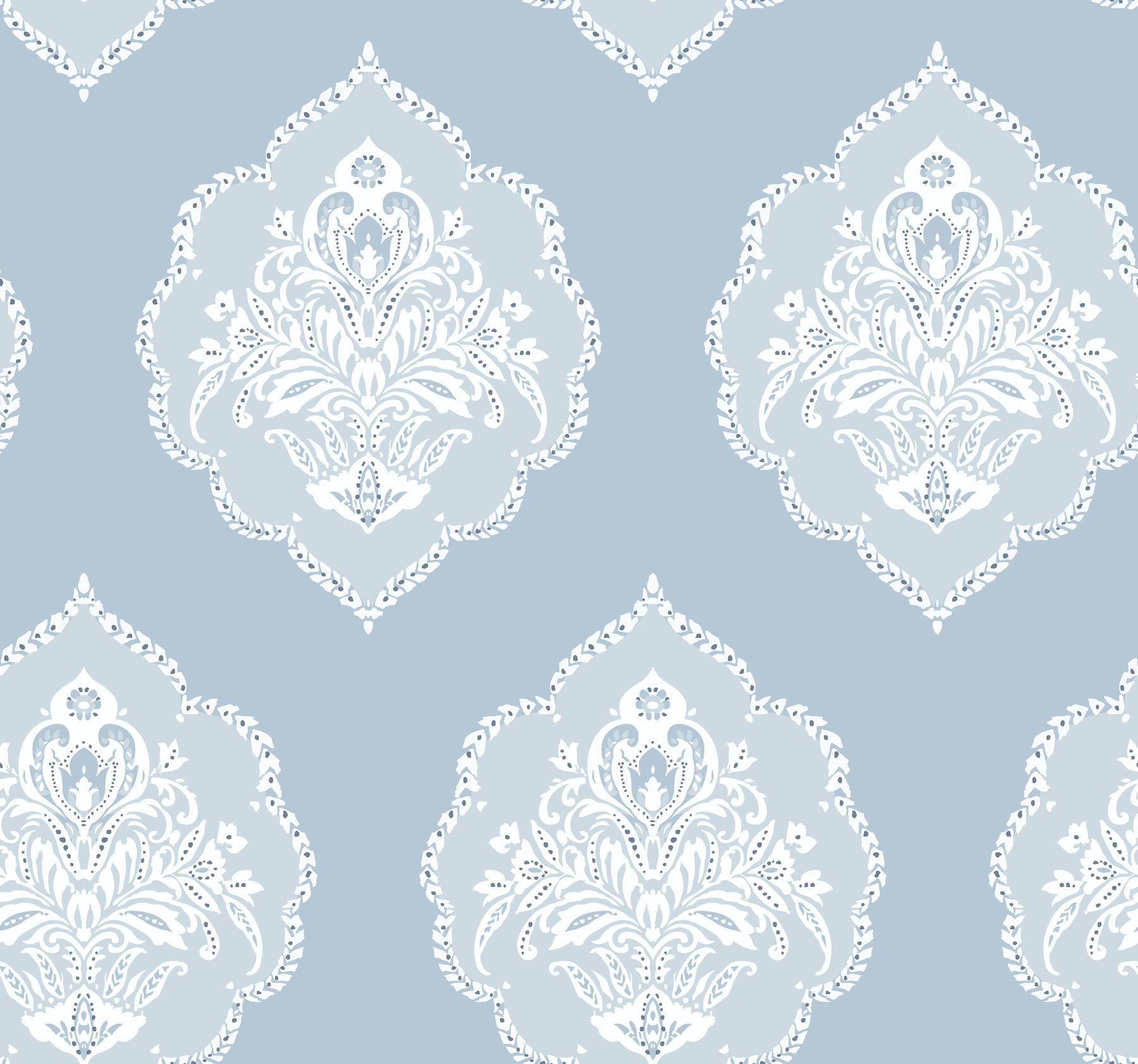 Signet Medallion Damask Blue Wallpaper large image 