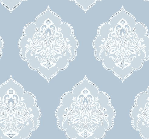 Signet Medallion Damask Blue Wallpaper