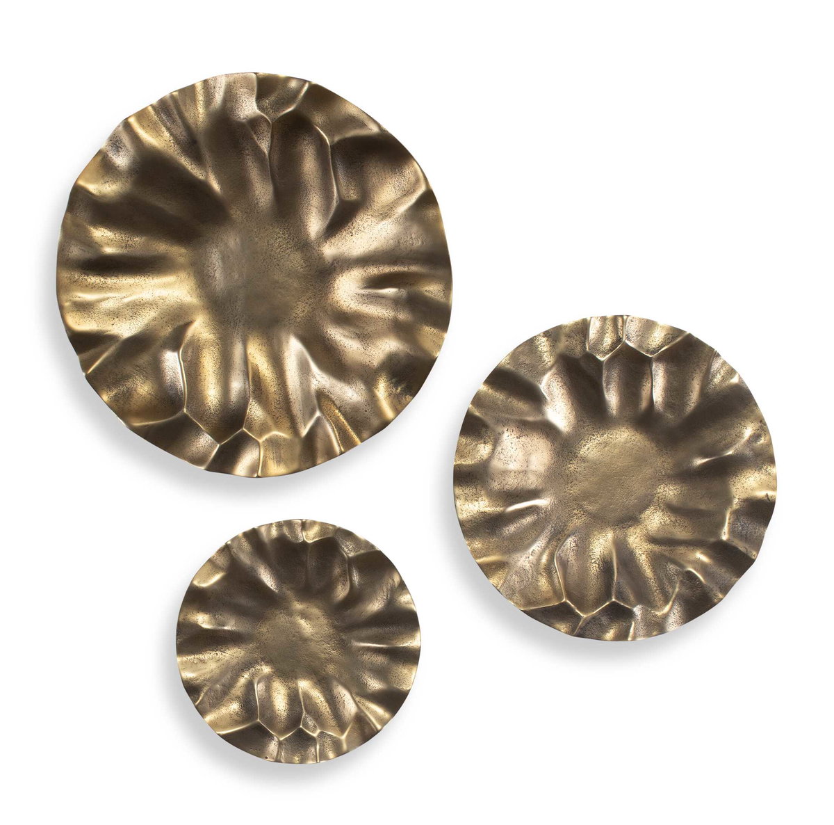 Peonia Outdoor Gold Wall Art Set/3, Sculptural Wall Art by Uttermost, 20" width x 20" height x 2.5" depth View 1