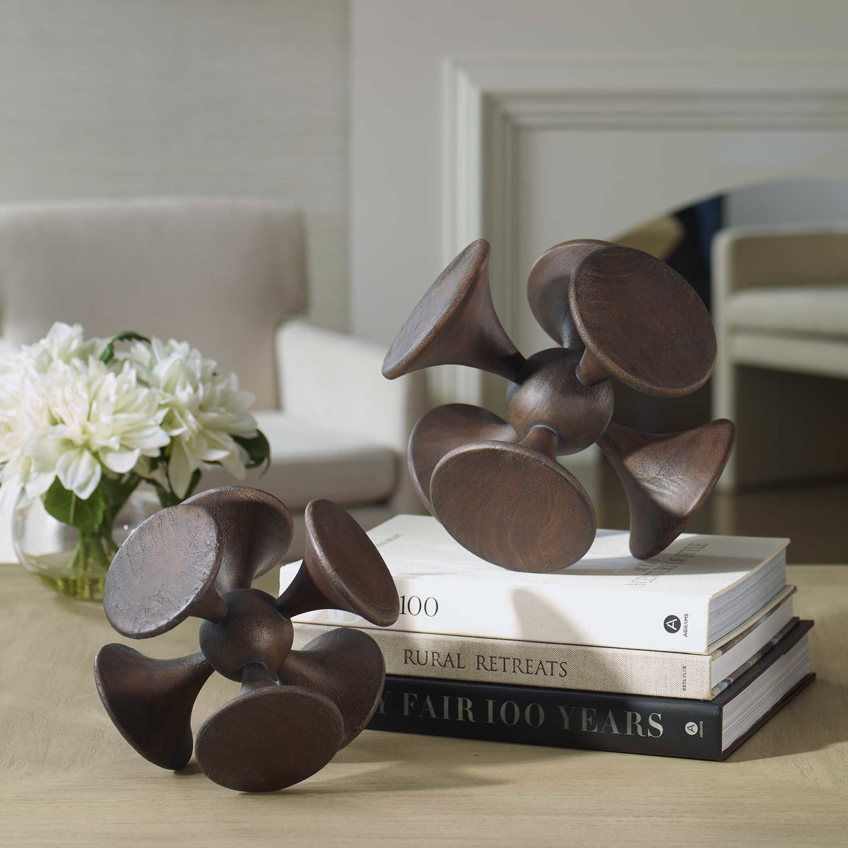 Balanced Harmony Dark Wooden Sculptures Set/2, Figurines & Statue by Uttermost, 10" width x 10" height x 10" depth View 2