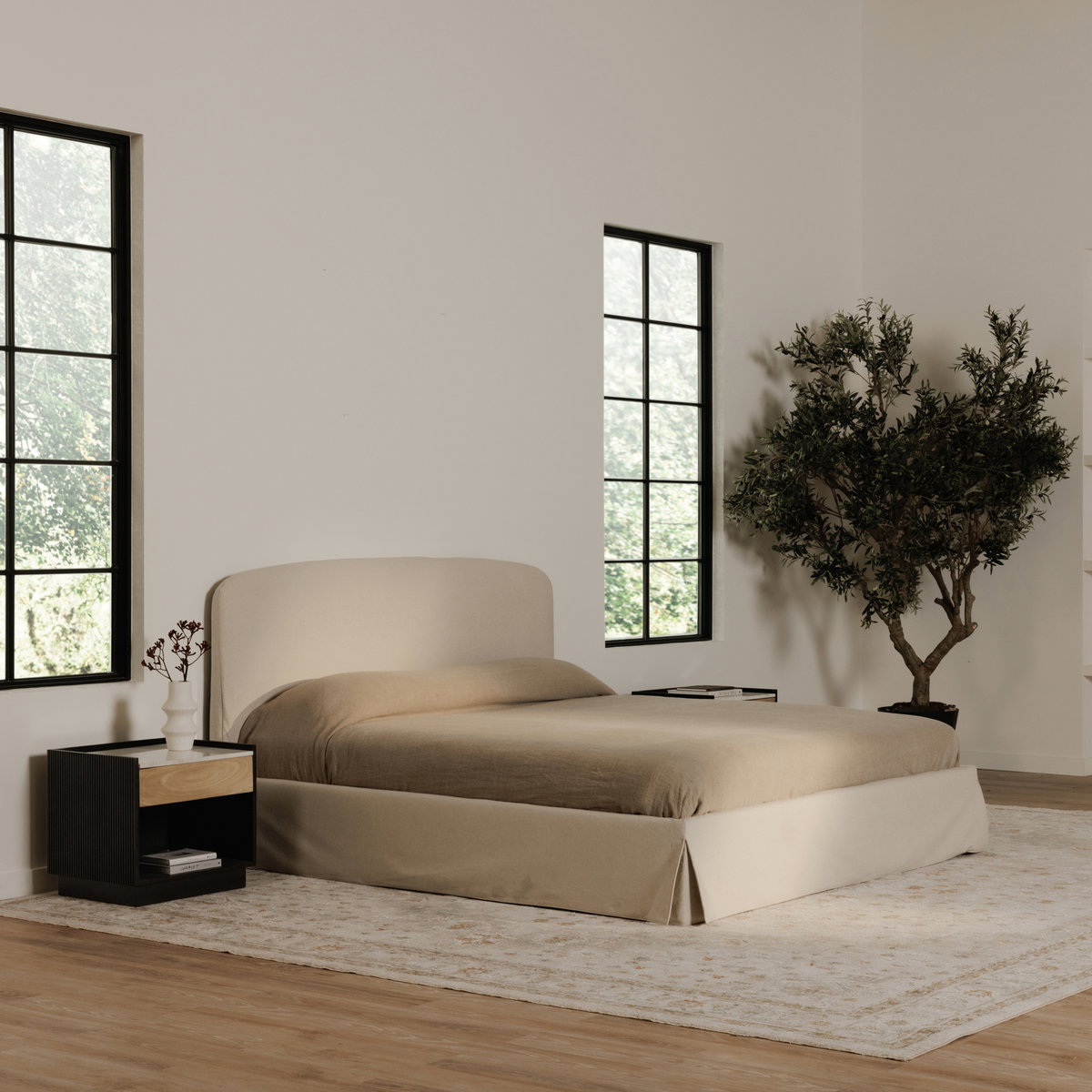 Joan Queen Storage Bed Cream, by Moe's Home, 5'6.25" width x 3'9" height x 7'2" depth View 10