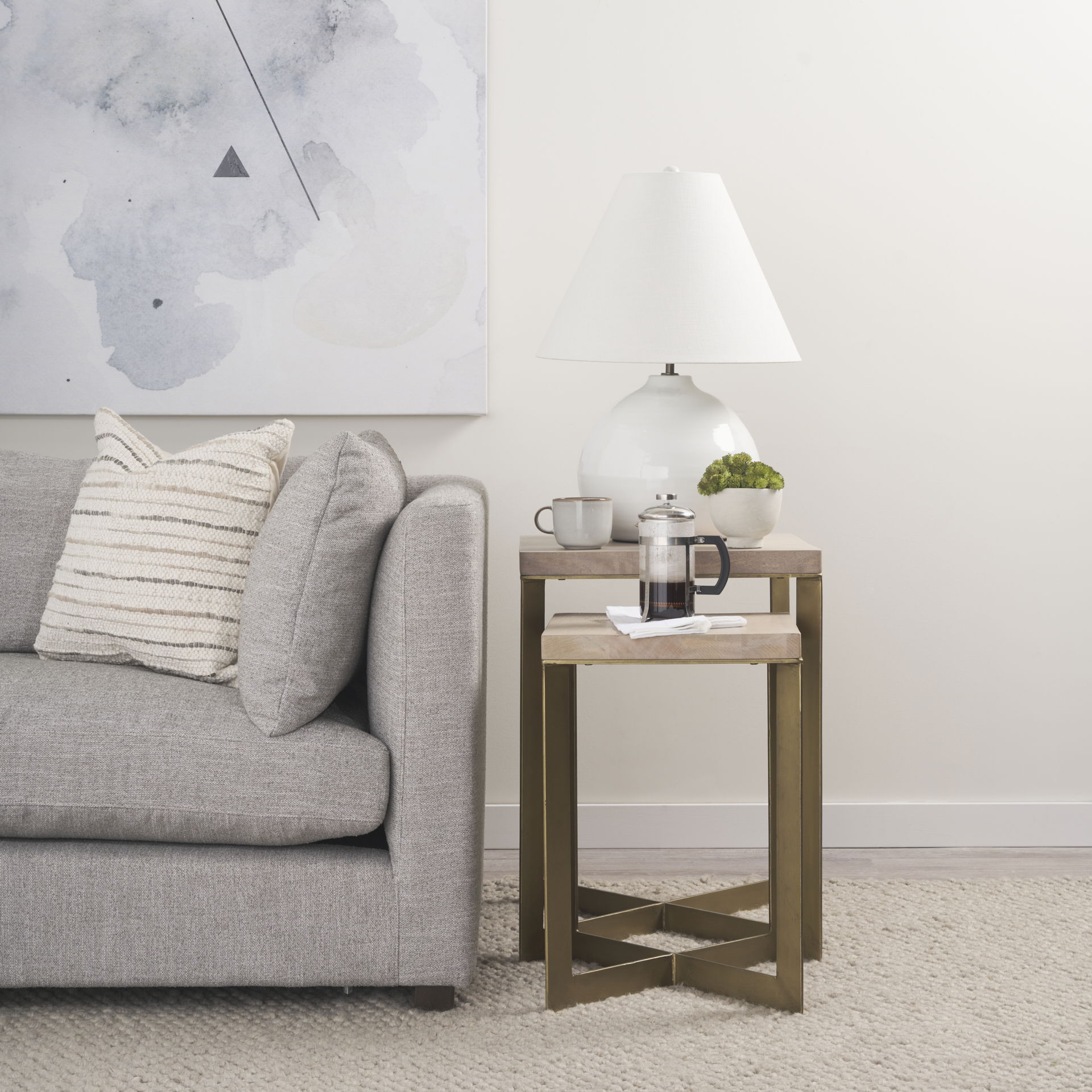 Faye (Set of 2) 19L x 19W x 26H Beige Finished Wood with Gold Metal Base Accent Tables, Side & End Table by Mercana, 19" length x 19" width x 26" height View 3