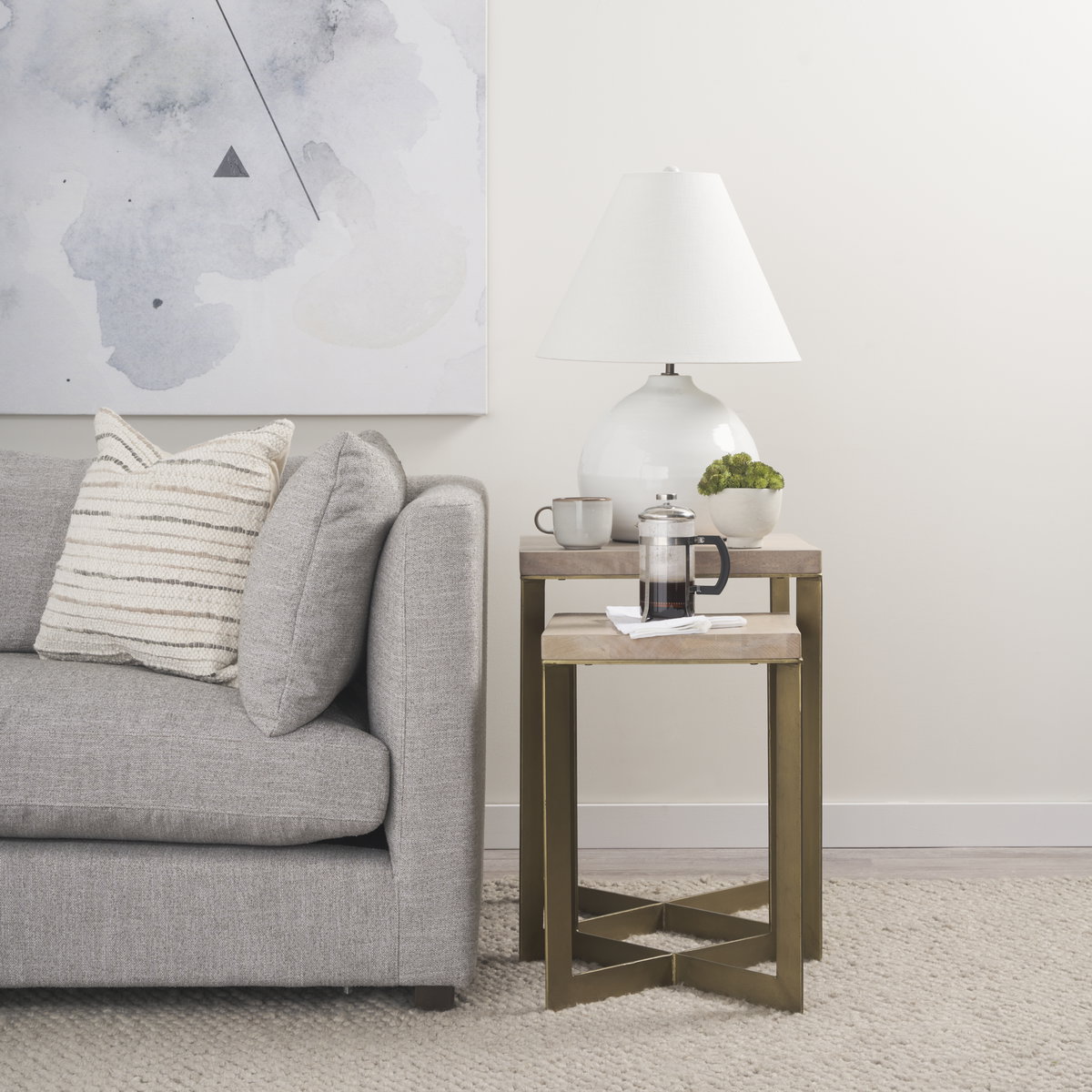 Faye (Set of 2) 19L x 19W x 26H Beige Finished Wood with Gold Metal Base Accent Tables, Side & End Table by Mercana, 19" length x 19" width x 26" height View 3