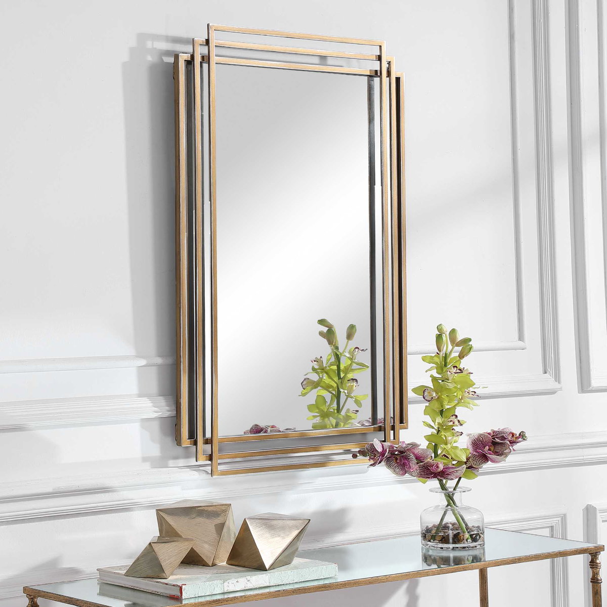 Amherst Brushed Gold Mirror, by Uttermost, 1'11.62" width x 3'0.5" height x 1.5" depth View 4