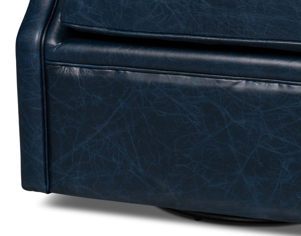 Coolidge Leather Swivel Chair  Blue, by Sarreid, 2'4" length x 2'6" width x 2'7" height View 7