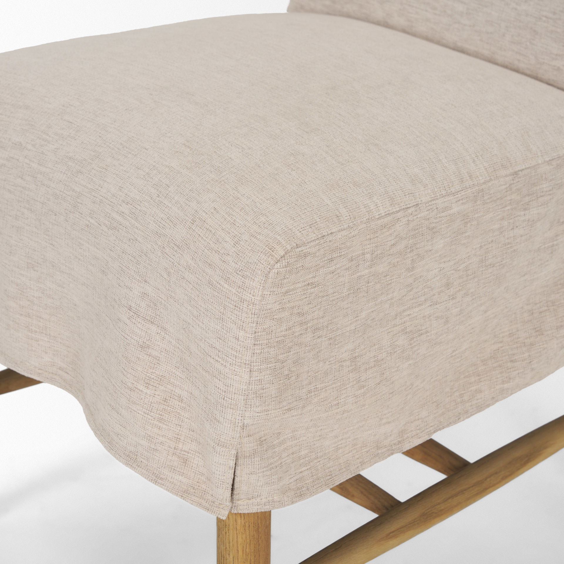 Whitley Oatmeal Performance Fabric with Oak Wood Dining Chair, by Mercana, 19.25" length x 24" width x 35" height View 10