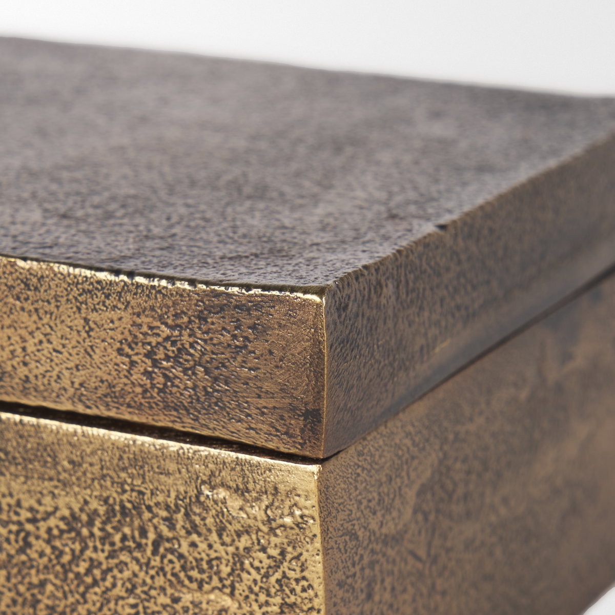 Porschia Small Antiqued Gold Metal Decorative Box, Boxe by Mercana, 7.87" length x 4" width x 2.75" height View 10
