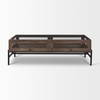 Arelius 49.5'L Rectangular Glass-Top Medium Brown Wood with Black Metal Base Display Coffee Table, by Mercana, 49.5" length x 29" width x 15" height thumbnail 4