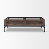 Arelius 49.5'L Rectangular Glass-Top Medium Brown Wood with Black Metal Base Display Coffee Table, by Mercana, 49.5" length x 29" width x 15" height thumbnail 4