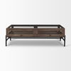Arelius Rectangular Glass-Top Medium Brown Wood with Black Metal Base Display Coffee Table, by Mercana, 49.5" length x 29" width x 15" height thumbnail 4