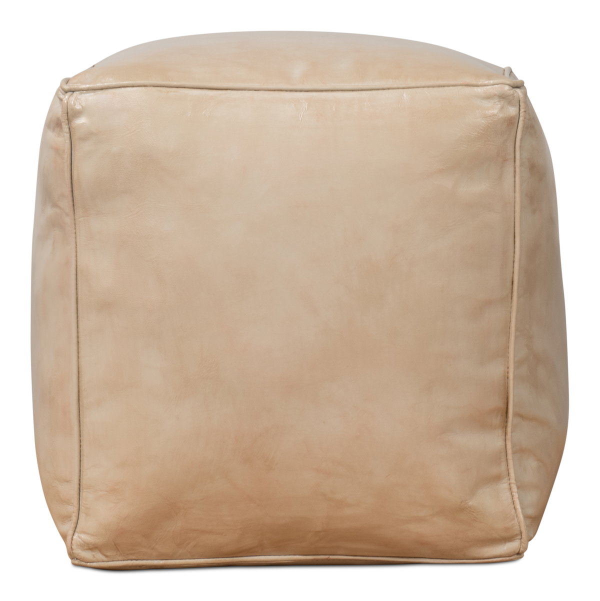 Sunday Afternoon Leather Cube  Taupe, by Sarreid, 1'3" length x 1'3" width x 1'4" height View 3