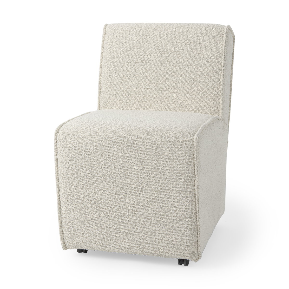 Damon Barrel Back Dining Arm Chair | Cream Fabric with Caster Base, Dining Chair by Mercana, 20.47" length x 27.17" width x 31.3" height View 1