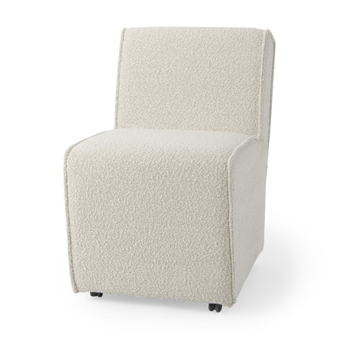 Damon Barrel Back Dining Arm Chair | Cream Fabric with Caster Base