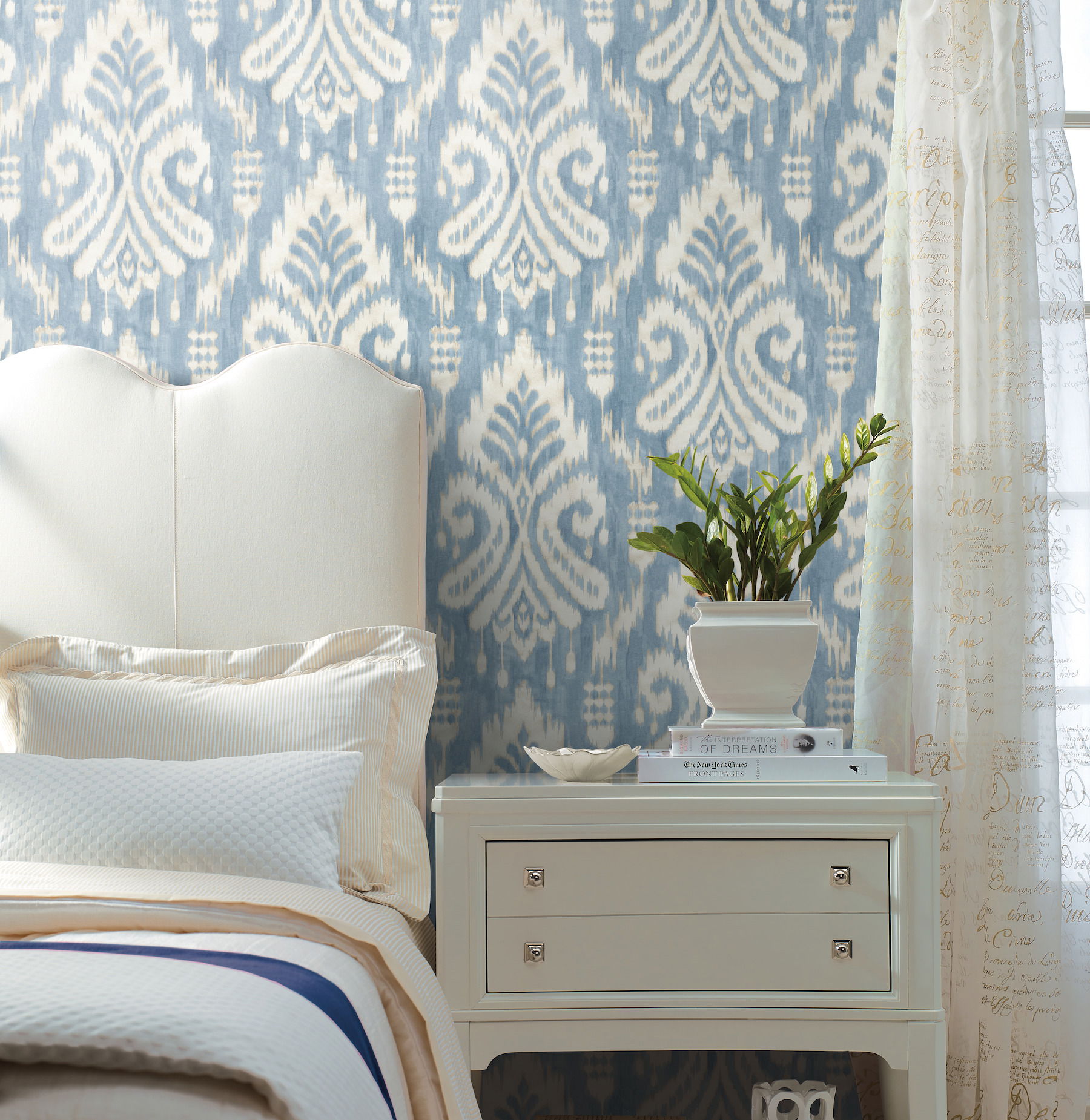 Hawthorne Ikat Blue Wallpaper, by York Wall, 27' length x 2'3" width x 0.02" depth View 2