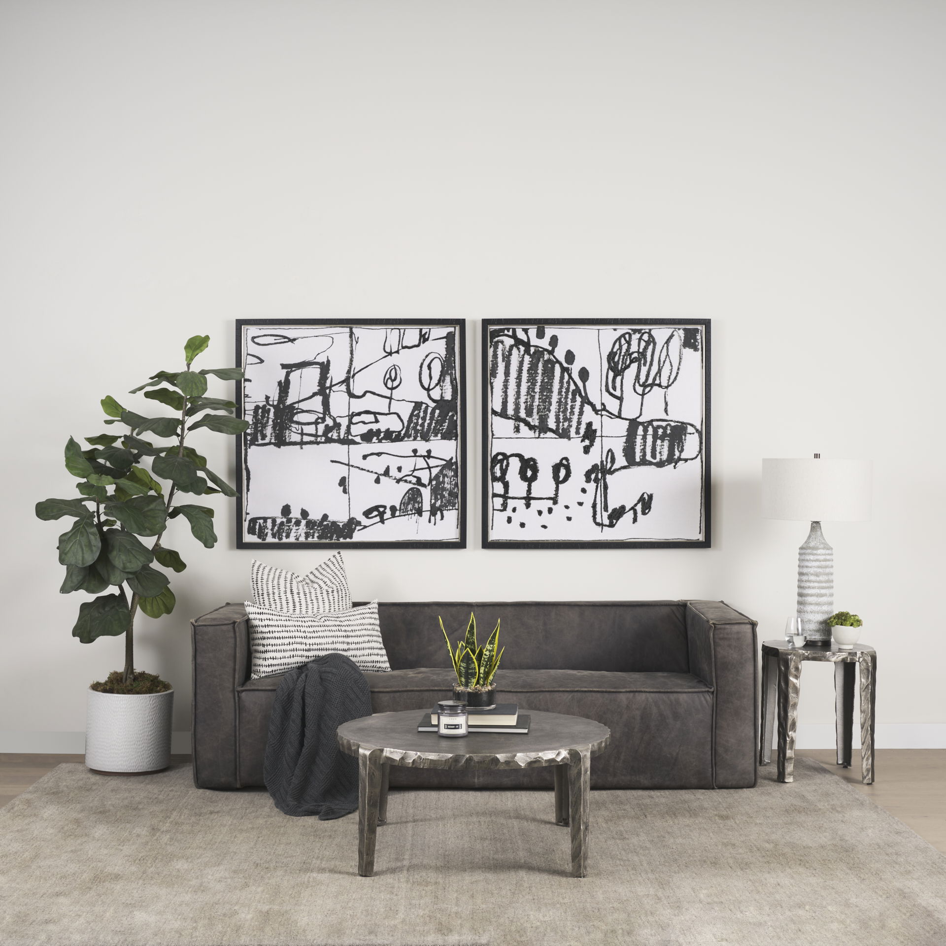 Jenna Cream with Black Print Linen Square Decorative Pillow Cover large image 