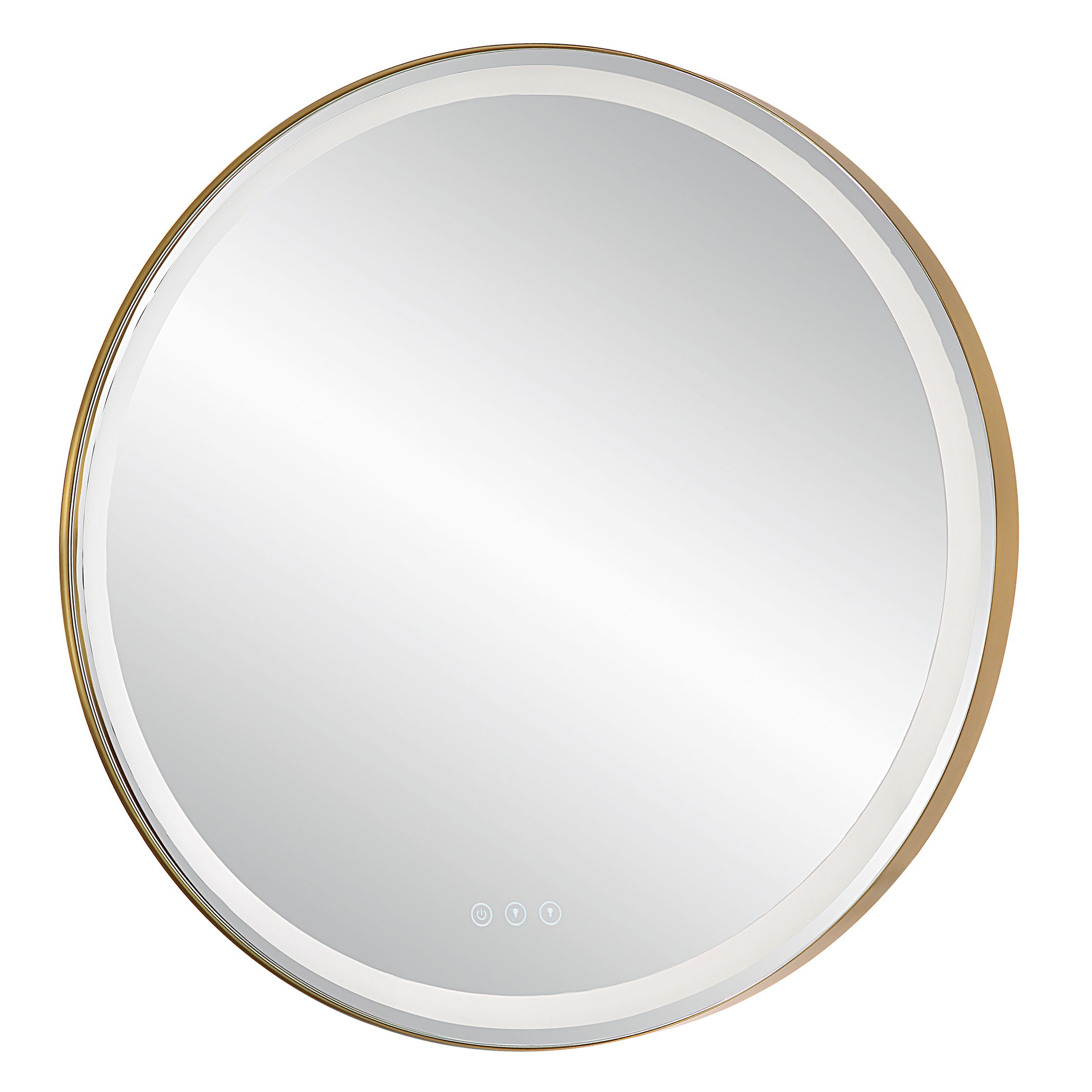 Crofton Lighted Brass Round Mirror large image 