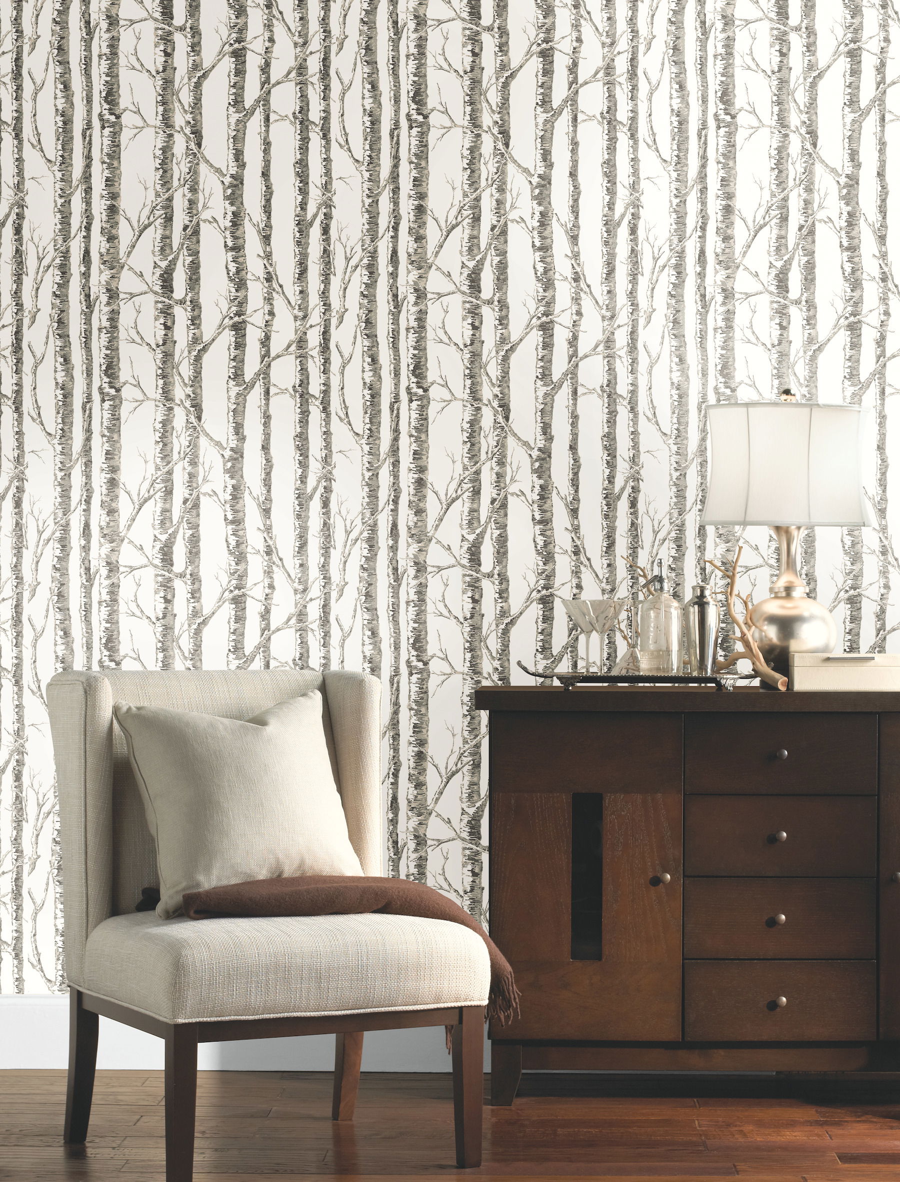 Paper Birch White & Grey Wallpaper large image 