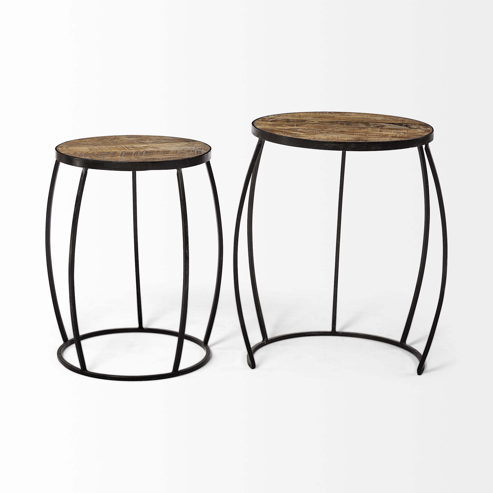 Clapp III (Set of 2) 20L x 20W Brown Round Wood Top with Black Metal Frame Nesting Accent Tables, Side & End Table by Mercana, 19" length x 19" width x 26" height View 8