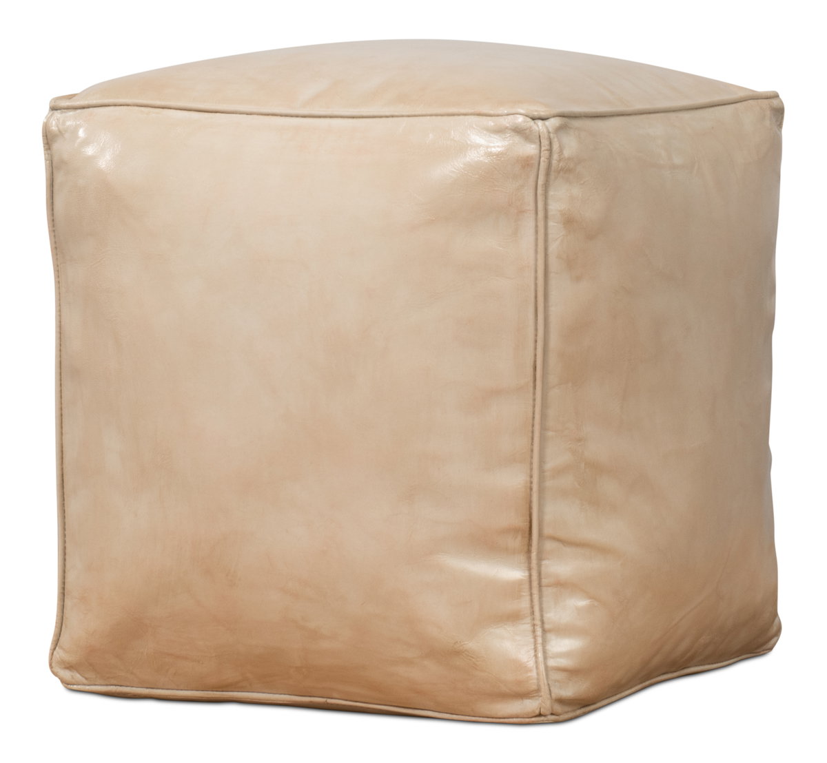 Sunday Afternoon Leather Cube  Taupe, by Sarreid, 1'3" length x 1'3" width x 1'4" height View 4