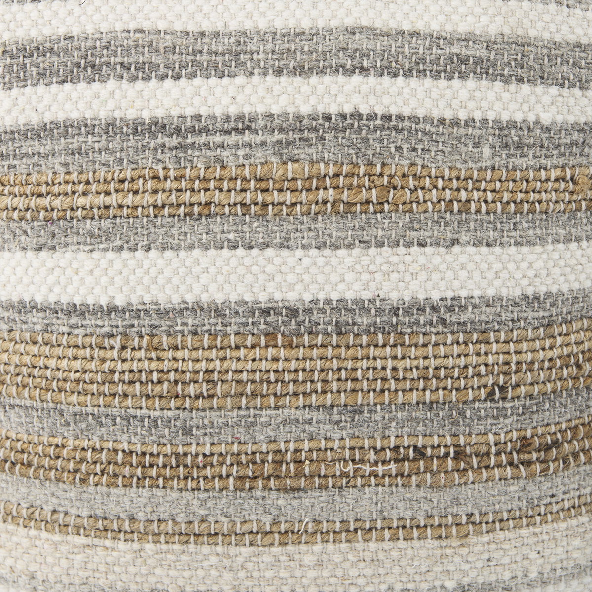 Aahana  White/Taupe/Gray Striped Hemp and Cotton Pouf, Ottoman by Mercana, 16" length x 16" width x 16" height View 9