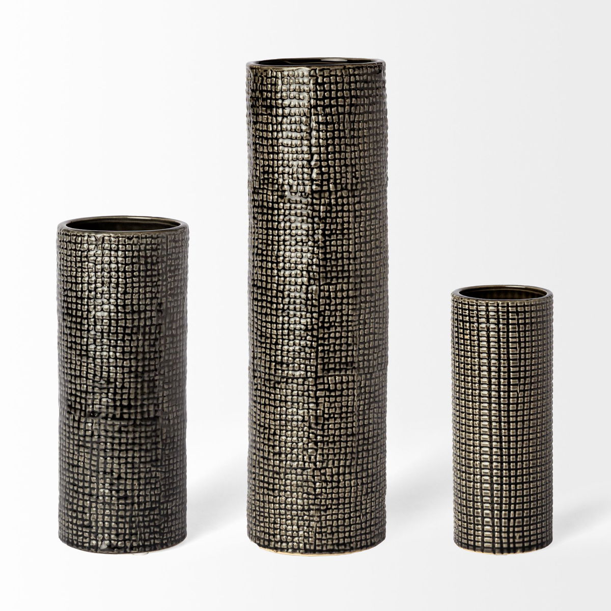 Kona III Large Black/Gold Cylindrical Ceramic Vase, by Mercana, 4.53" length x 4.53" width x 14.96" height View 6