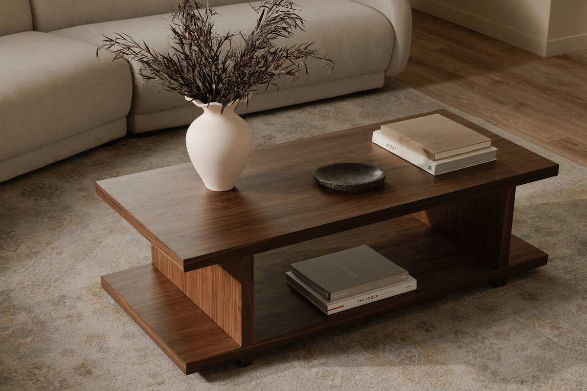 Miri Coffee Table Walnut, by Moe's Home, 54" width x 16" height x 24" depth View 6