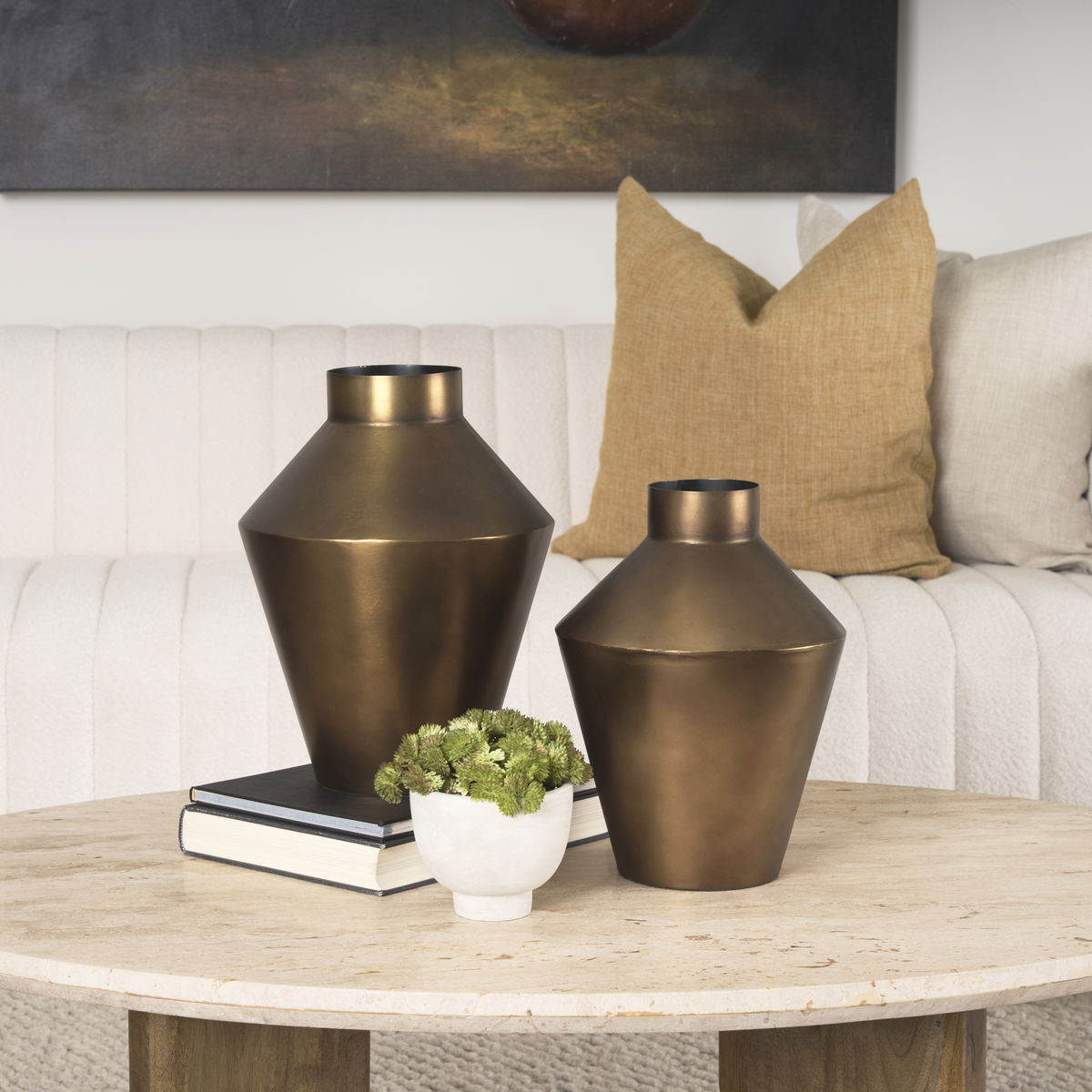 Perrin Large Brushed Gold Metal Decorative Vase, by Mercana, 9.5" length x 9.5" width x 13.25" height View 4