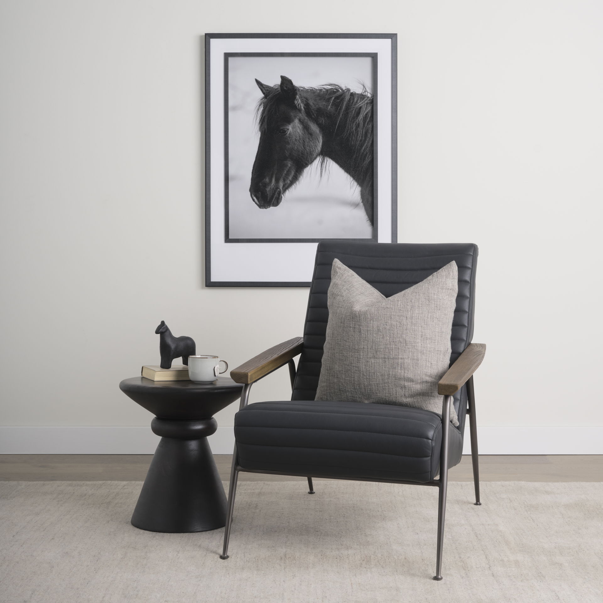 Grosjean Black Leather with Black Metal Frame Accent Chair large image 