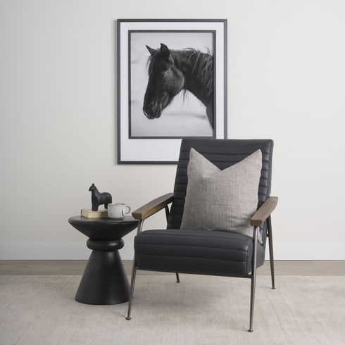 Grosjean Black Leather with Black Metal Frame Accent Chair