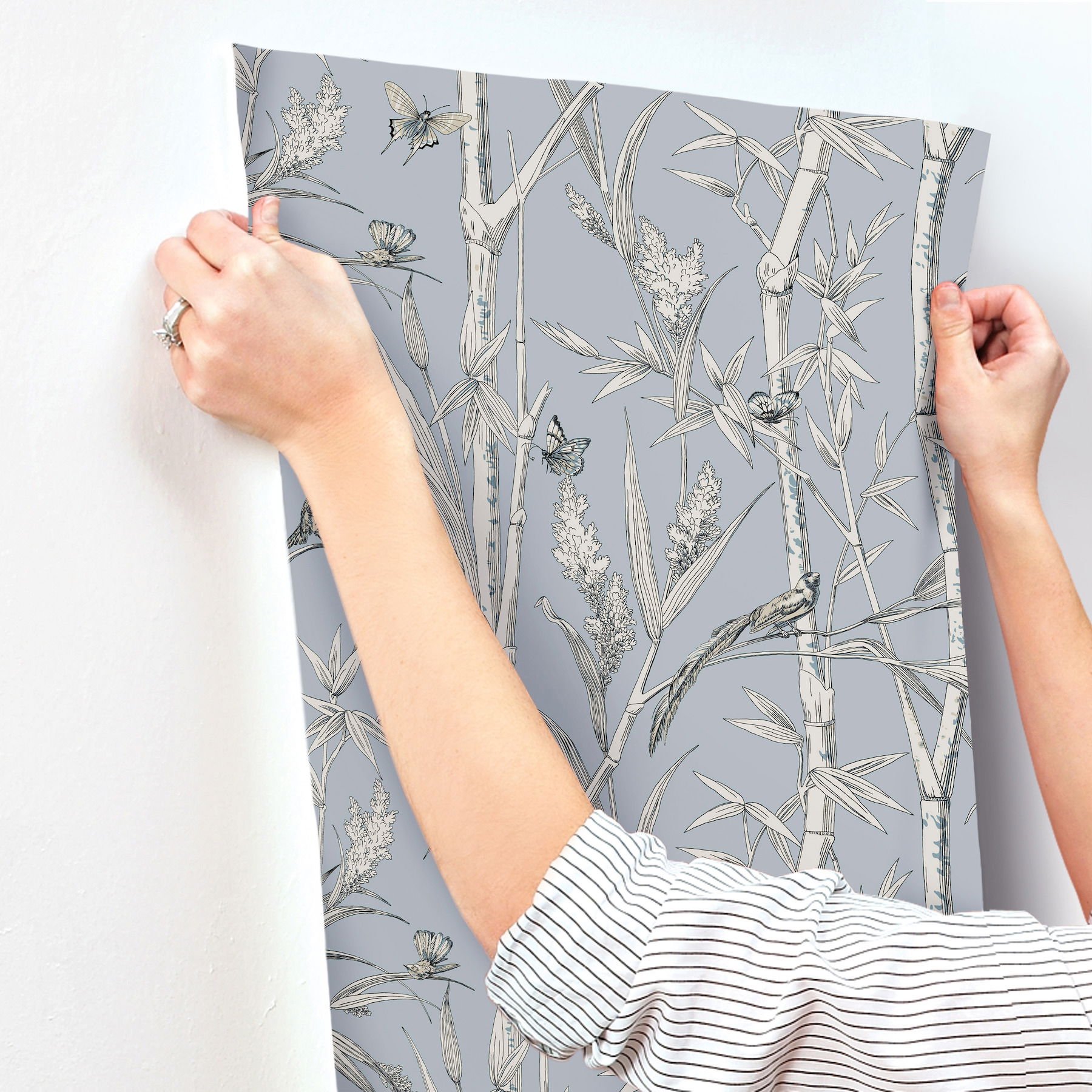 Bambou Toile Sky Blue Wallpaper, by York Wall, 27' length x 2'3" width x 0.02" depth View 6