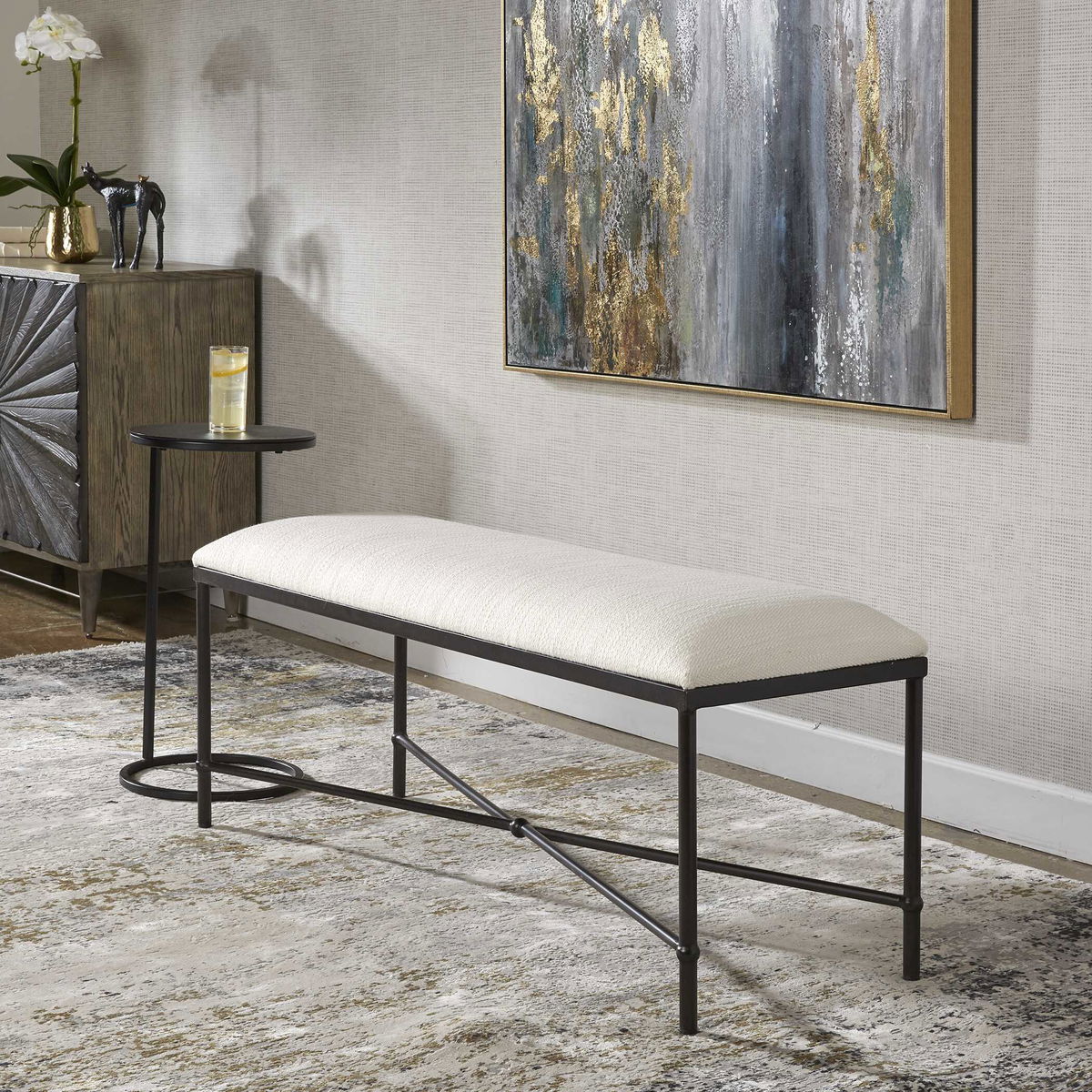 Avenham Black Framed Bench, Benche by Uttermost, 50.5" width x 20.25" height x 16.25" depth View 7