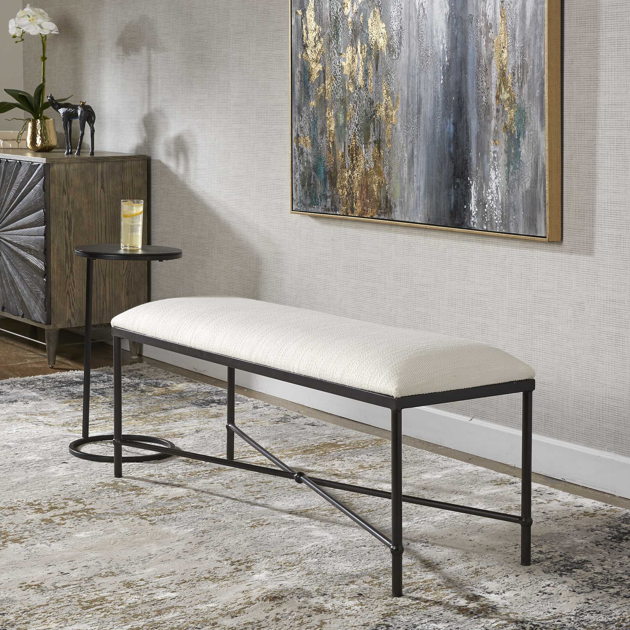 Avenham Black Framed Bench, Furniture by Uttermost, 50.5" width x 20.25" height x 16.25" depth View 7