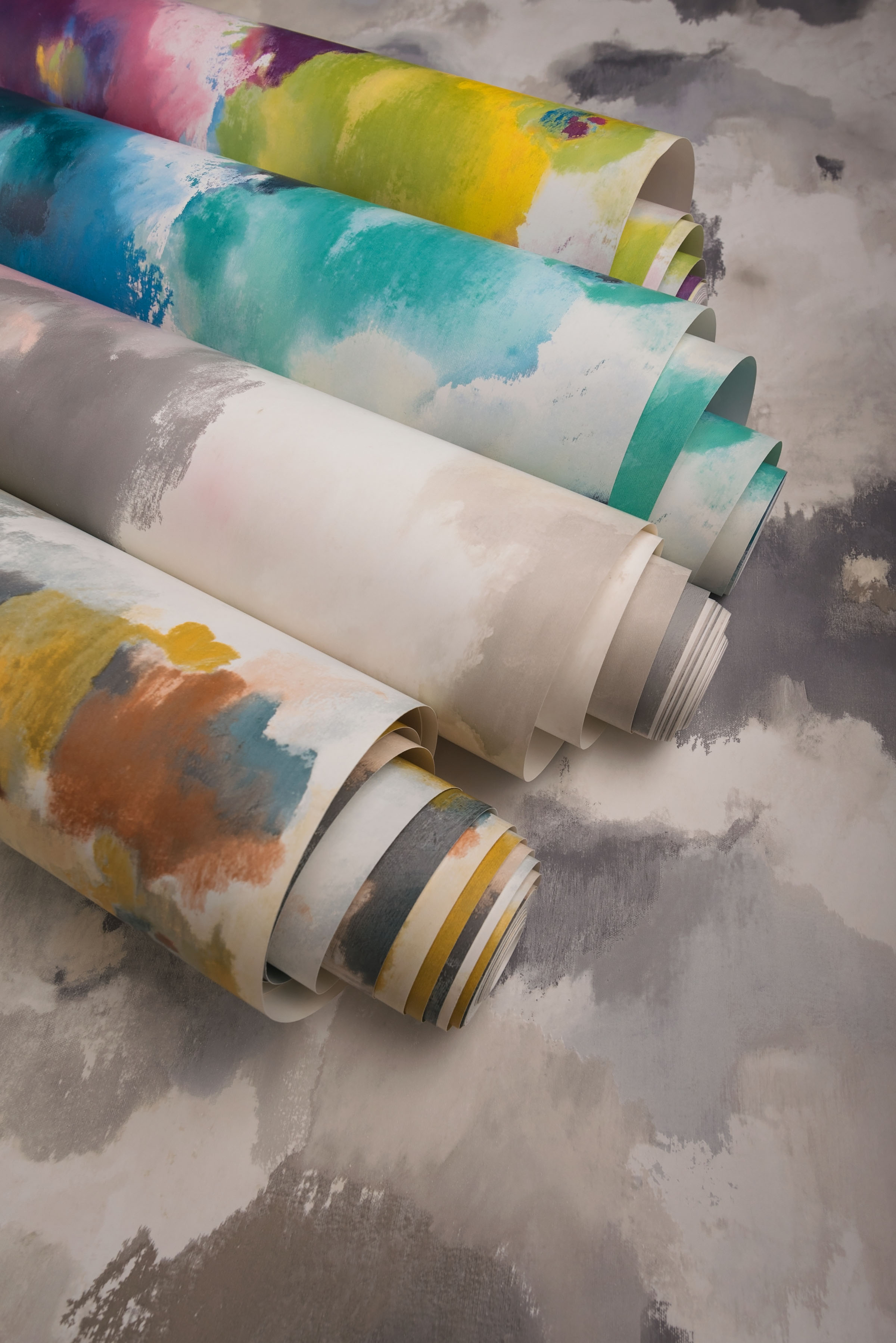 Impressionist Floral Copper & Blue Wallpaper large image 