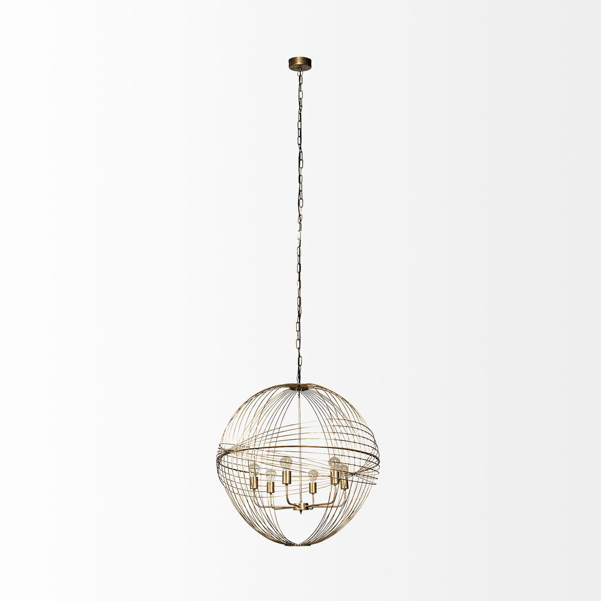Chiron II 36L x 36W x 38H Gold Metal Globe Six Bulb Chandelier, by Mercana, 36" length x 36" width x 38" height View 3