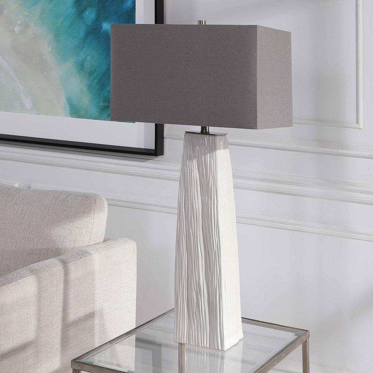 Sycamore White Table Lamp, by Uttermost, 1'7" width x 3' height x 11" depth View 5