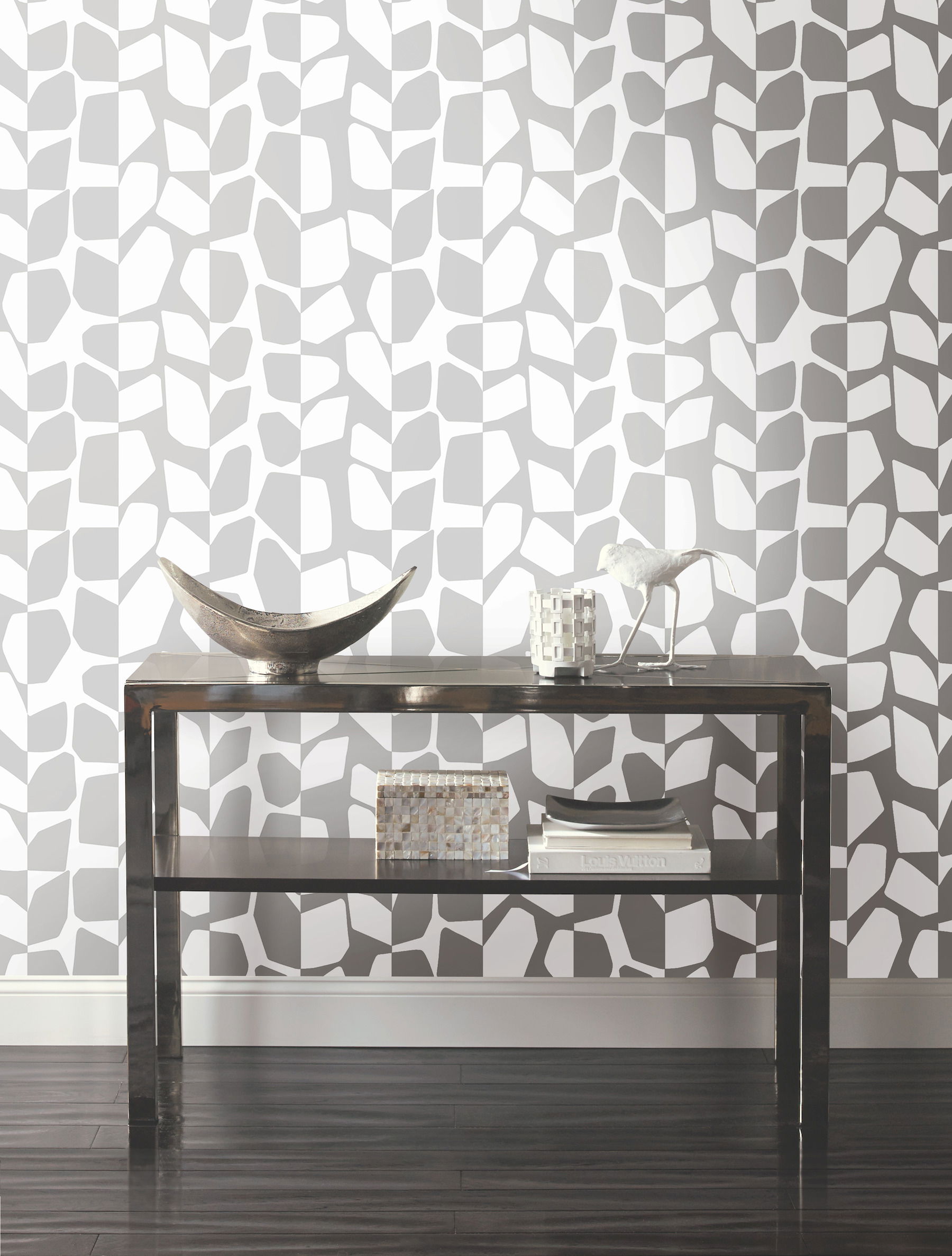 Primitive Vines Silver Metallic Wallpaper, by York Wall, 27' length x 2'3" width x 0.02" depth View 3
