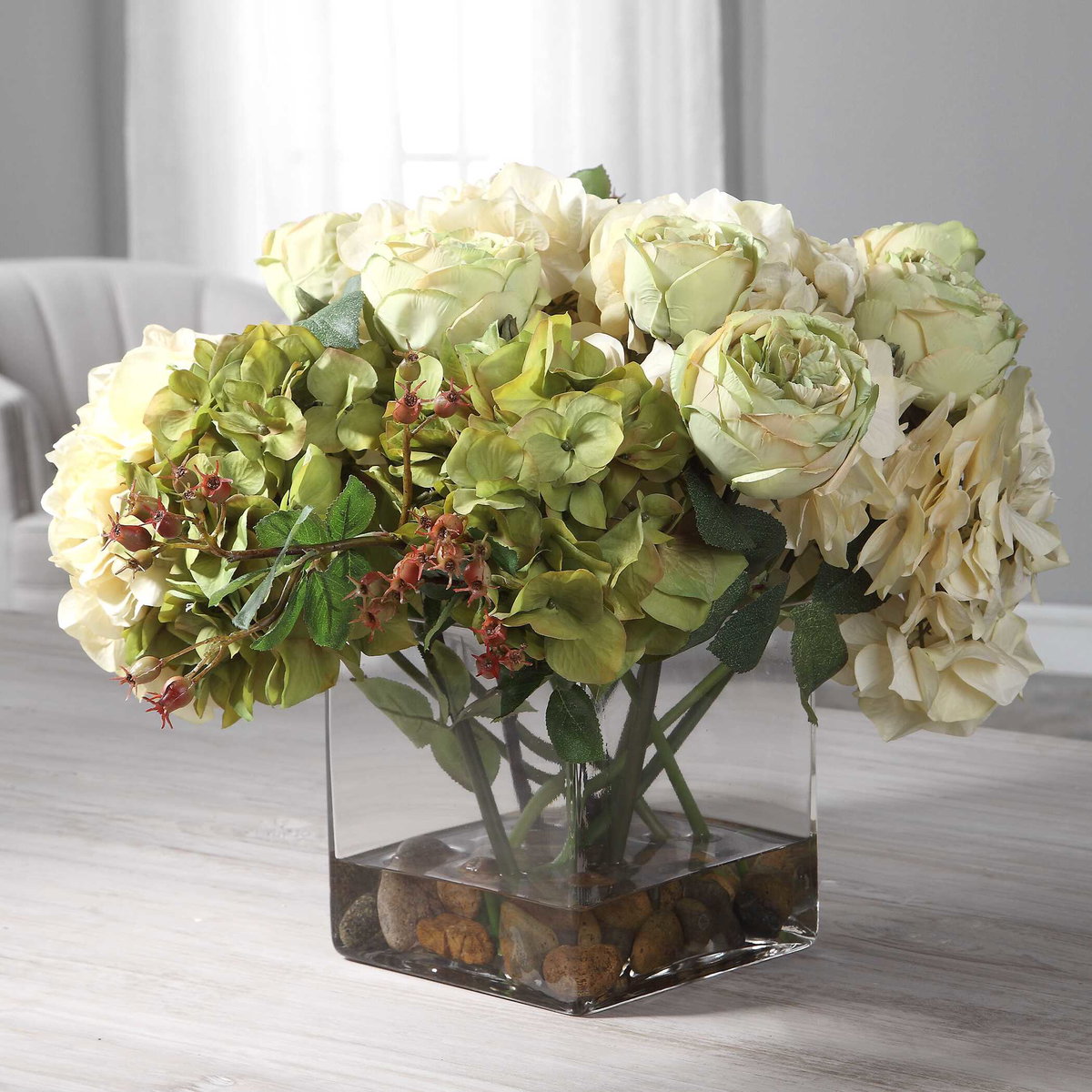 Cecily Hydrangea Bouquet, Artificial Plants & Flower by Uttermost, 15" width x 11" height x 13" depth View 7