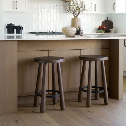 Weldon Dark Brown Wood with Matte Black Metal Counter Stool
