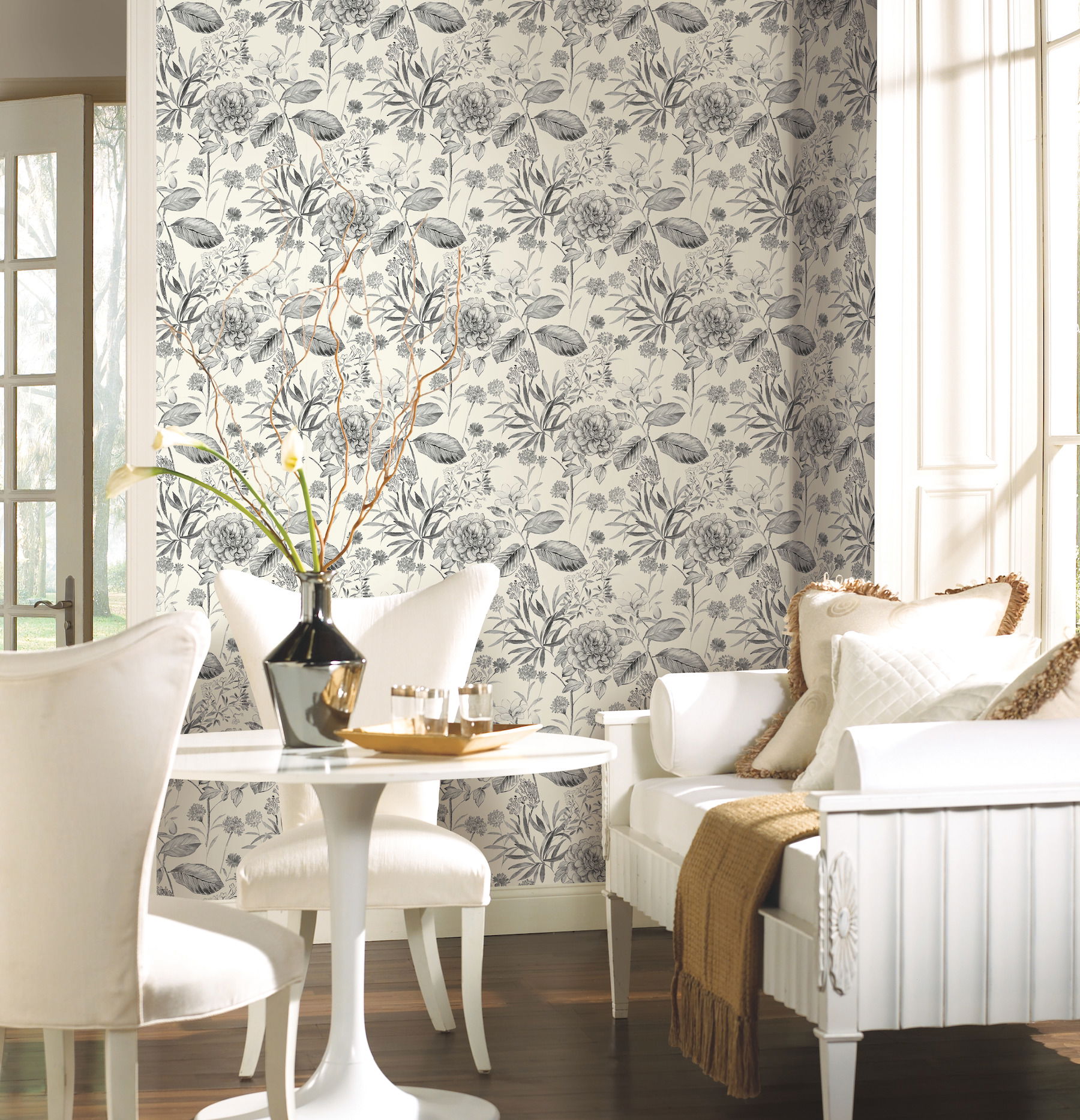 Midsummer Floral Grey Wallpaper large image 