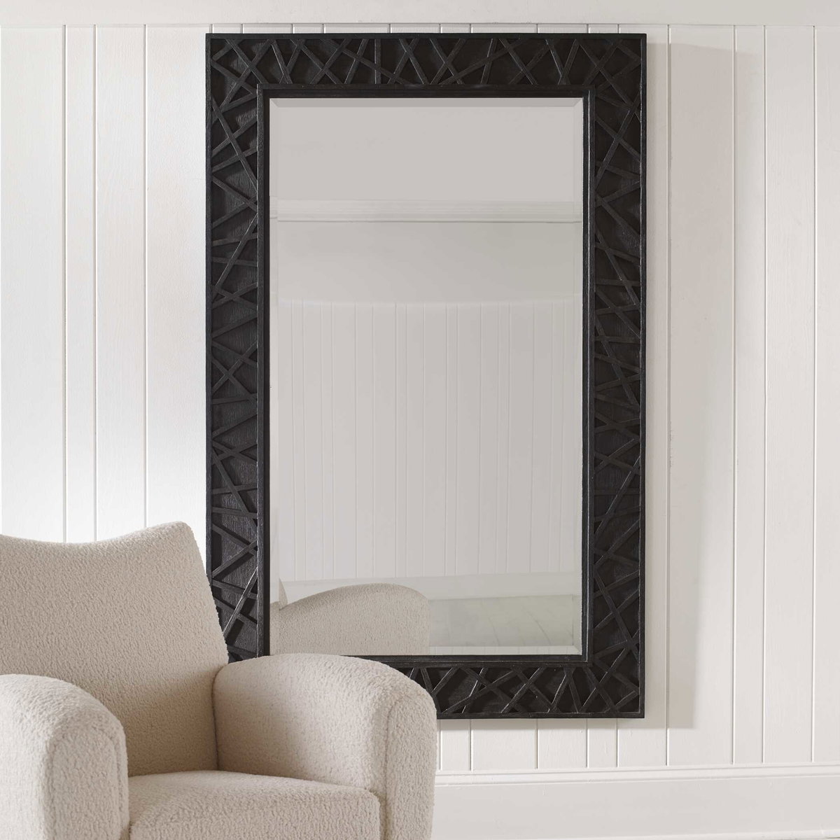 Everest Satin Black Mirror, by Uttermost, 3'9" width x 5'10" height x 1.37" depth View 4