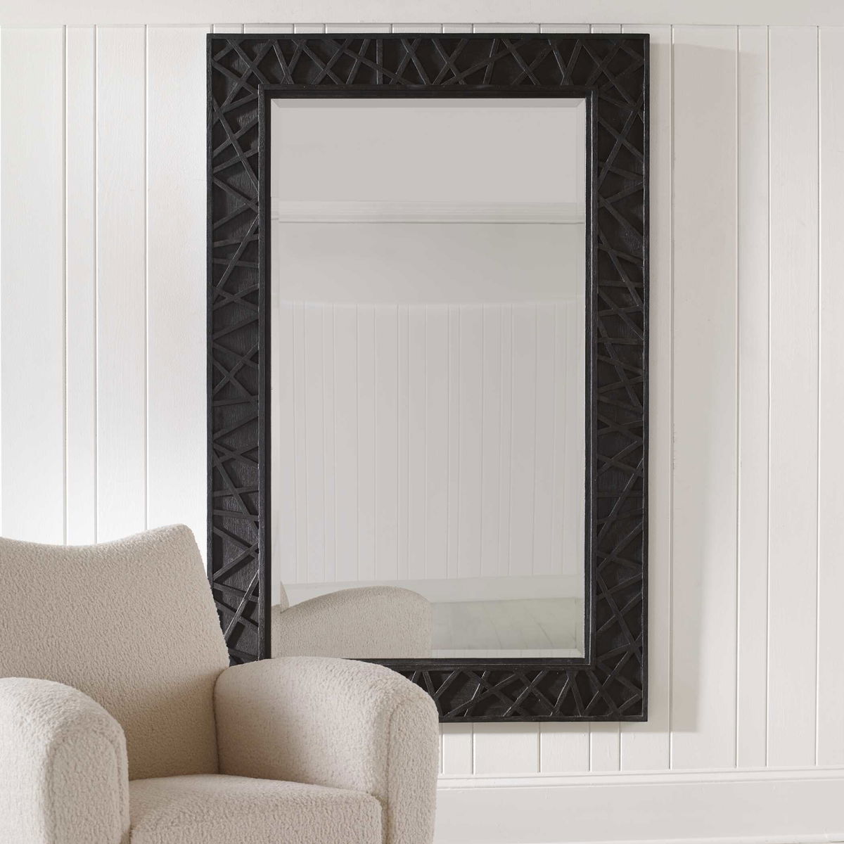 Everest Satin Black Mirror, by Uttermost, 45" width x 70" height x 1.37" depth View 4
